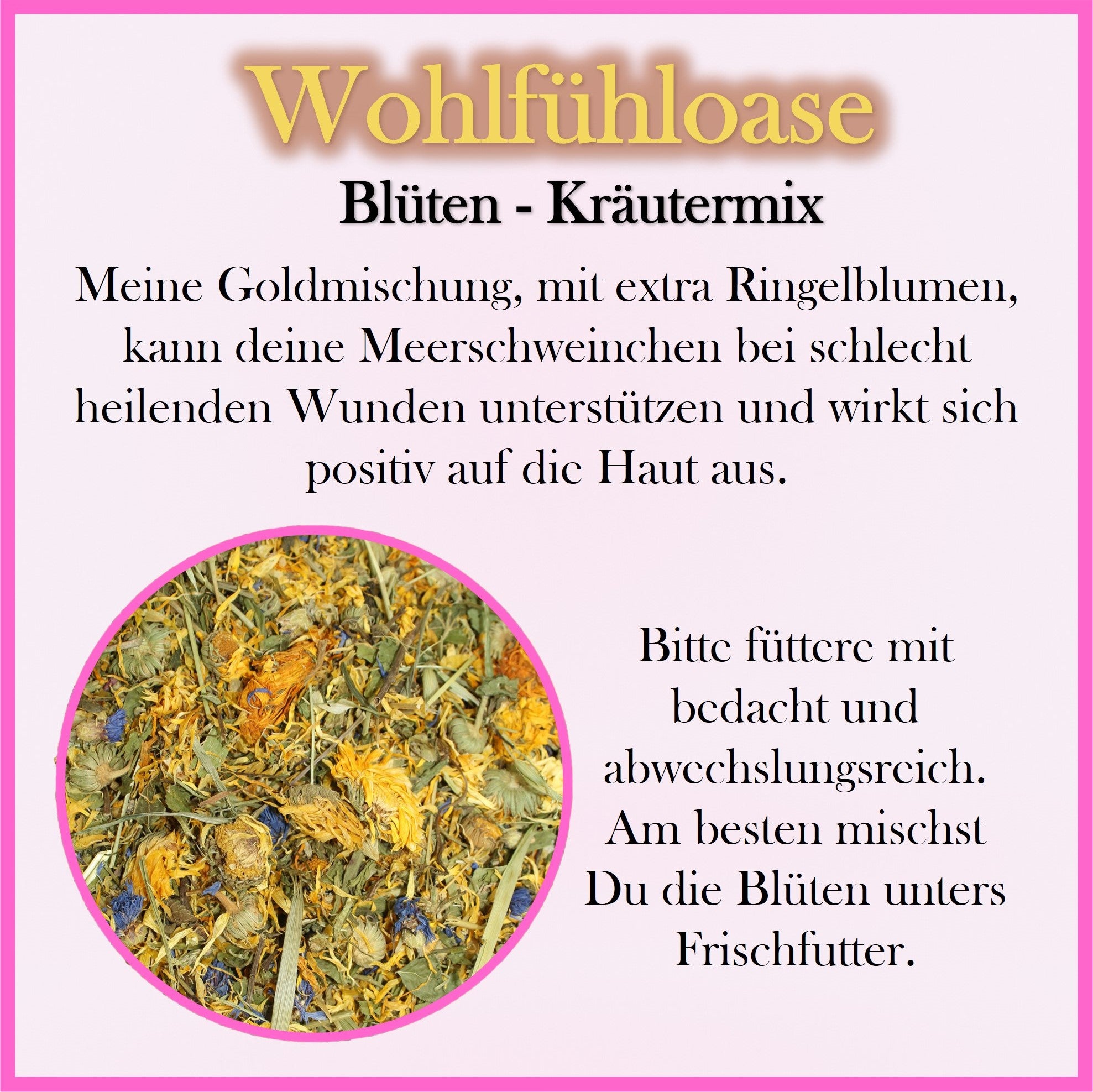 🌸 Wohlfühloase – Blüten- & Kräutermix für glückliche Meerschweinchen