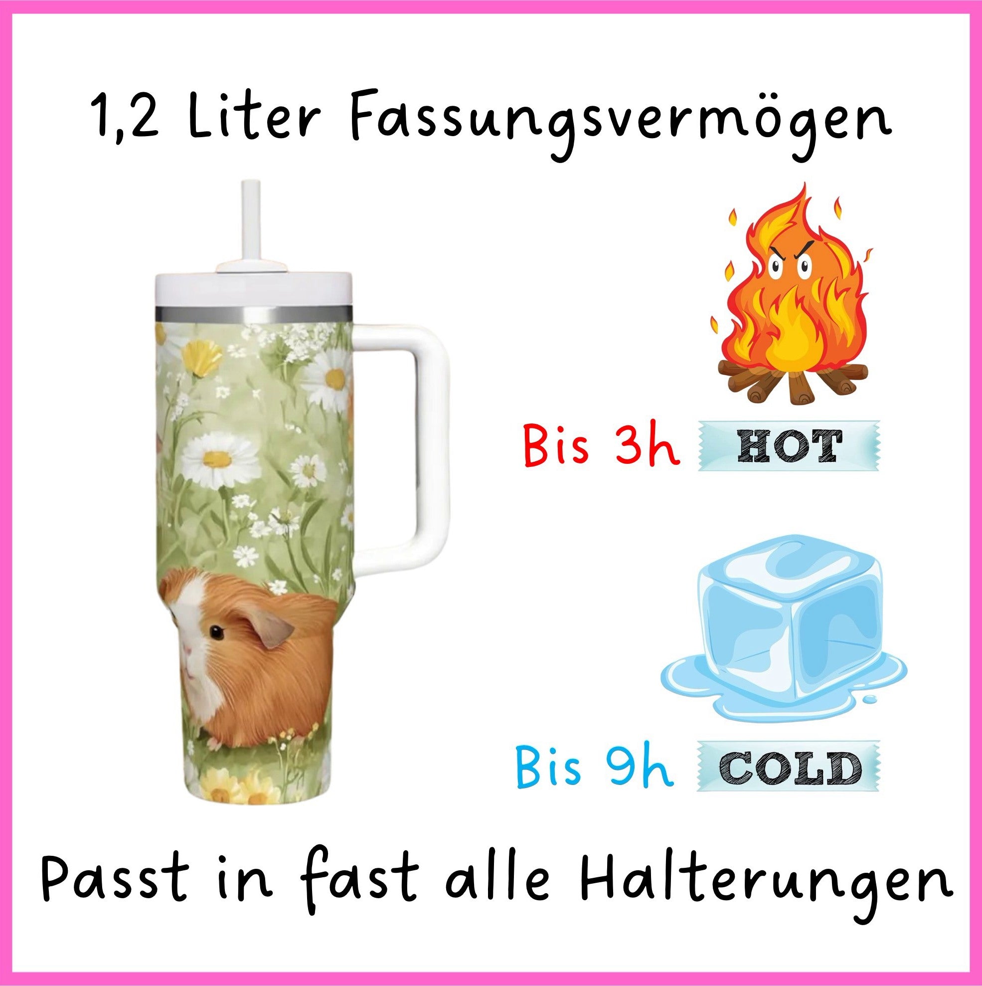 🌸 Trend-Trinkflasche Meerschweinchen Blumenwiese