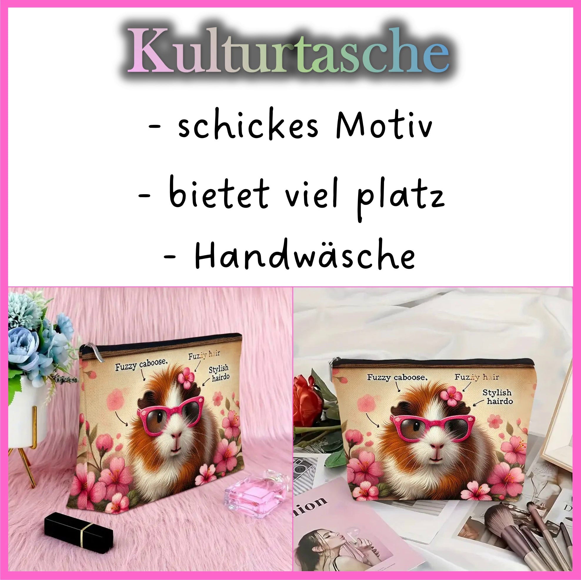 ☀️👜 Kulturtasche „Sunny“ – Meerschweinchen-Style für deinen Alltag!