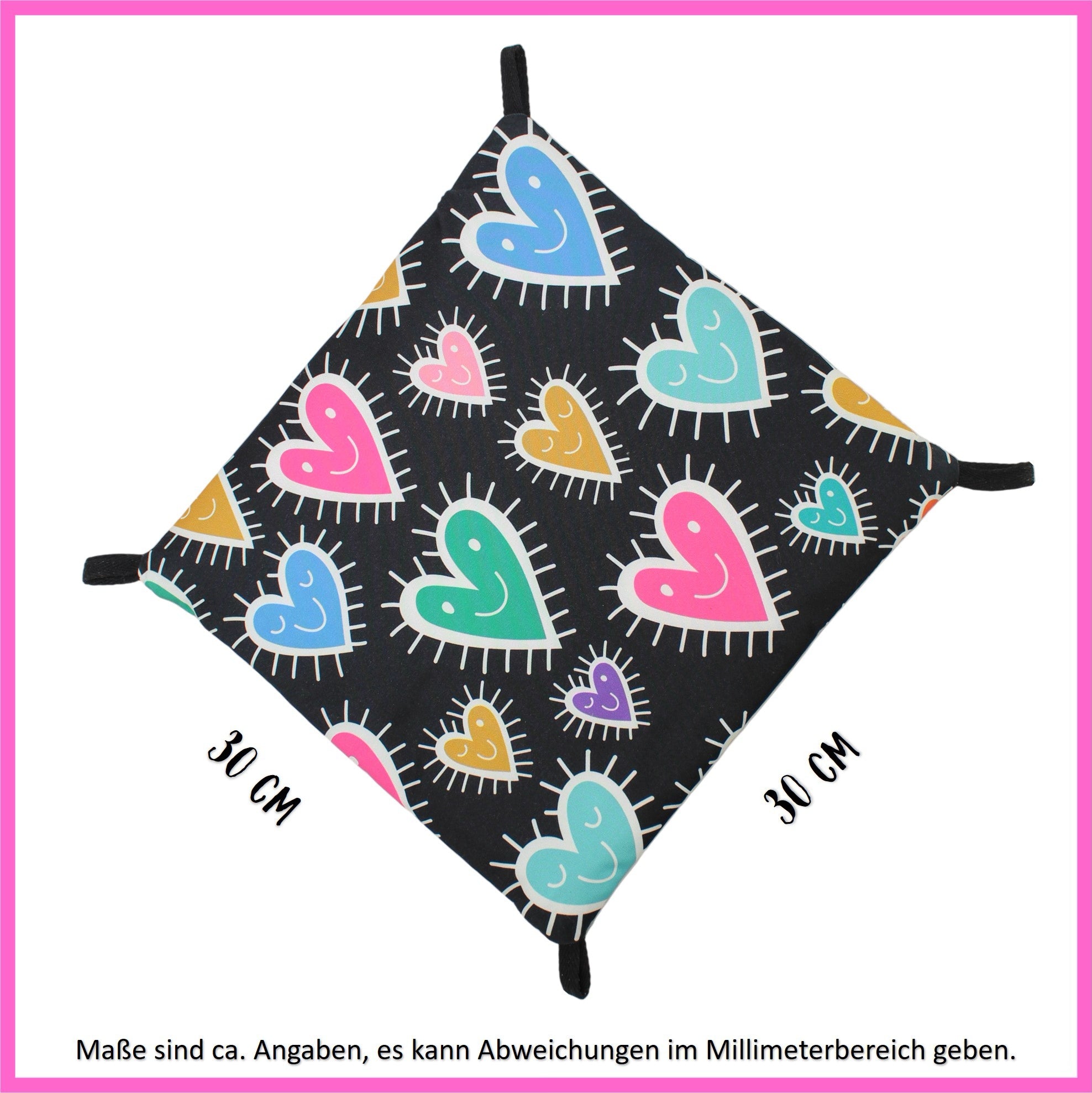 🖤 Hängematte „Herzen Schwarz“ – Bunte Herzen auf elegantem Schwarz